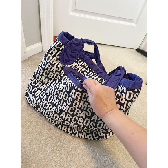 Marc Jacobs Nylon Quilted Lined Allover Logo Letter Shopper Tote Purse - Picture 12 of 15